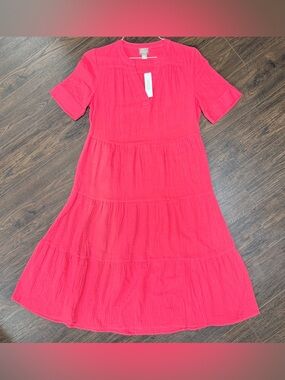 NWT MELON CORAL LAYER LONG DRESS SHORT SLEEVES V NECK